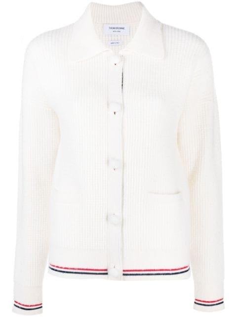 RWB stripe-detailing waffle-knit cardigan by THOM BROWNE