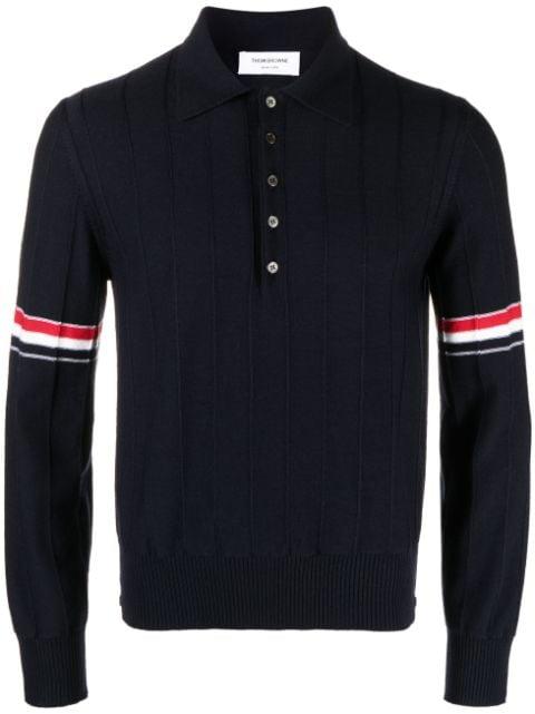 RWB-stripe knitted polo shirt by THOM BROWNE