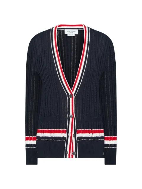 RWB stripe ladder cable elongated cardigan by THOM BROWNE