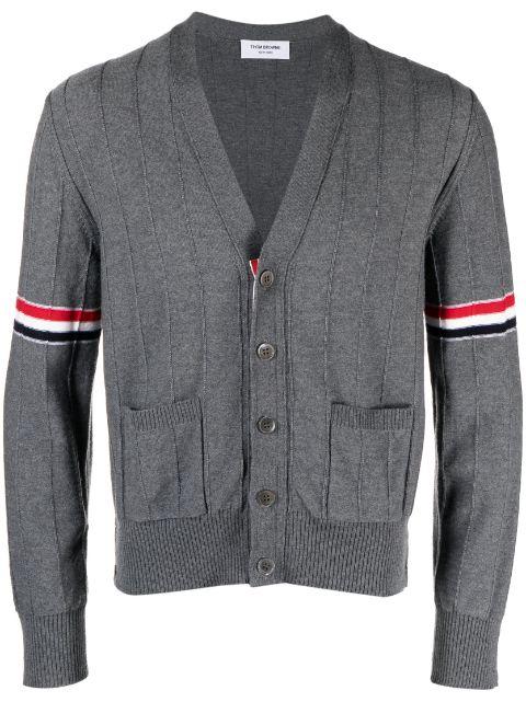 RWB striped V-neck cardigan by THOM BROWNE