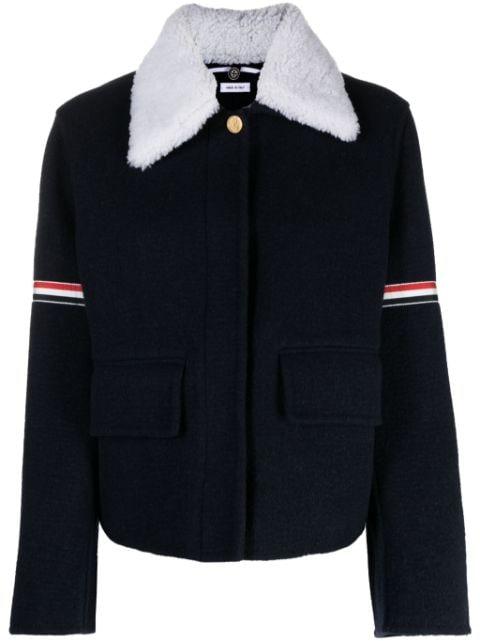 RWB-striped shearling-collar jacket by THOM BROWNE