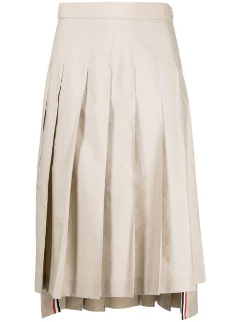 RWB-tab pleated midi skirt by THOM BROWNE