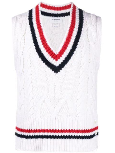 RWB trim cable knit tank top by THOM BROWNE