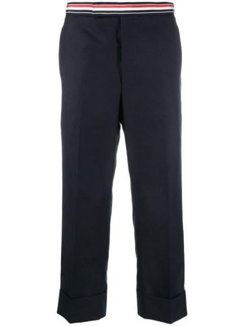 RWB-waistband cropped tailored trousers by THOM BROWNE
