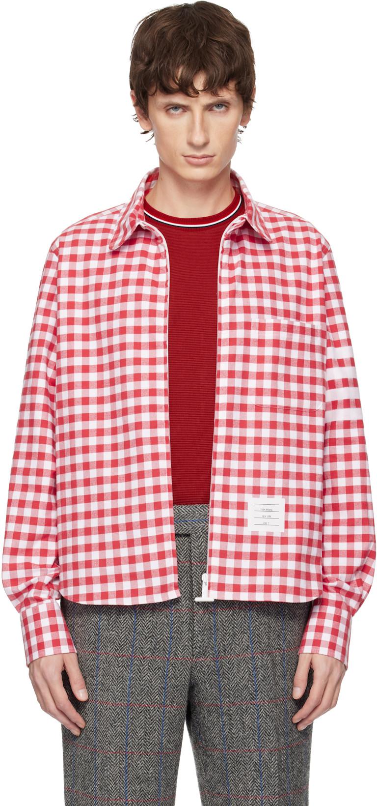 Red 4-Bar Gingham Check Flannel Shirt by THOM BROWNE