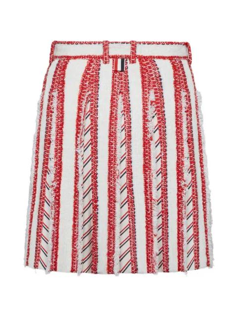 Ribbon tweed low rise pleated skirt by THOM BROWNE
