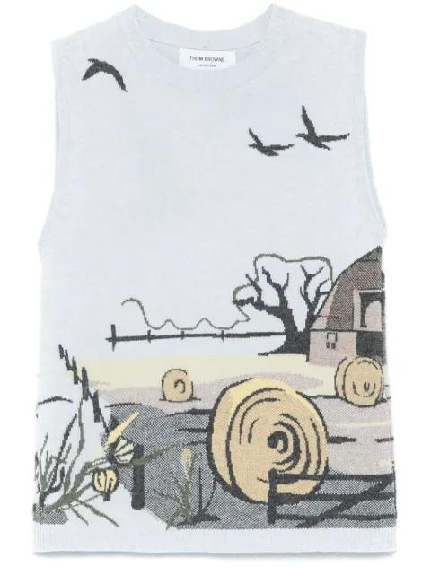 Seasonal Scenic-intarsia cashmere vest by THOM BROWNE