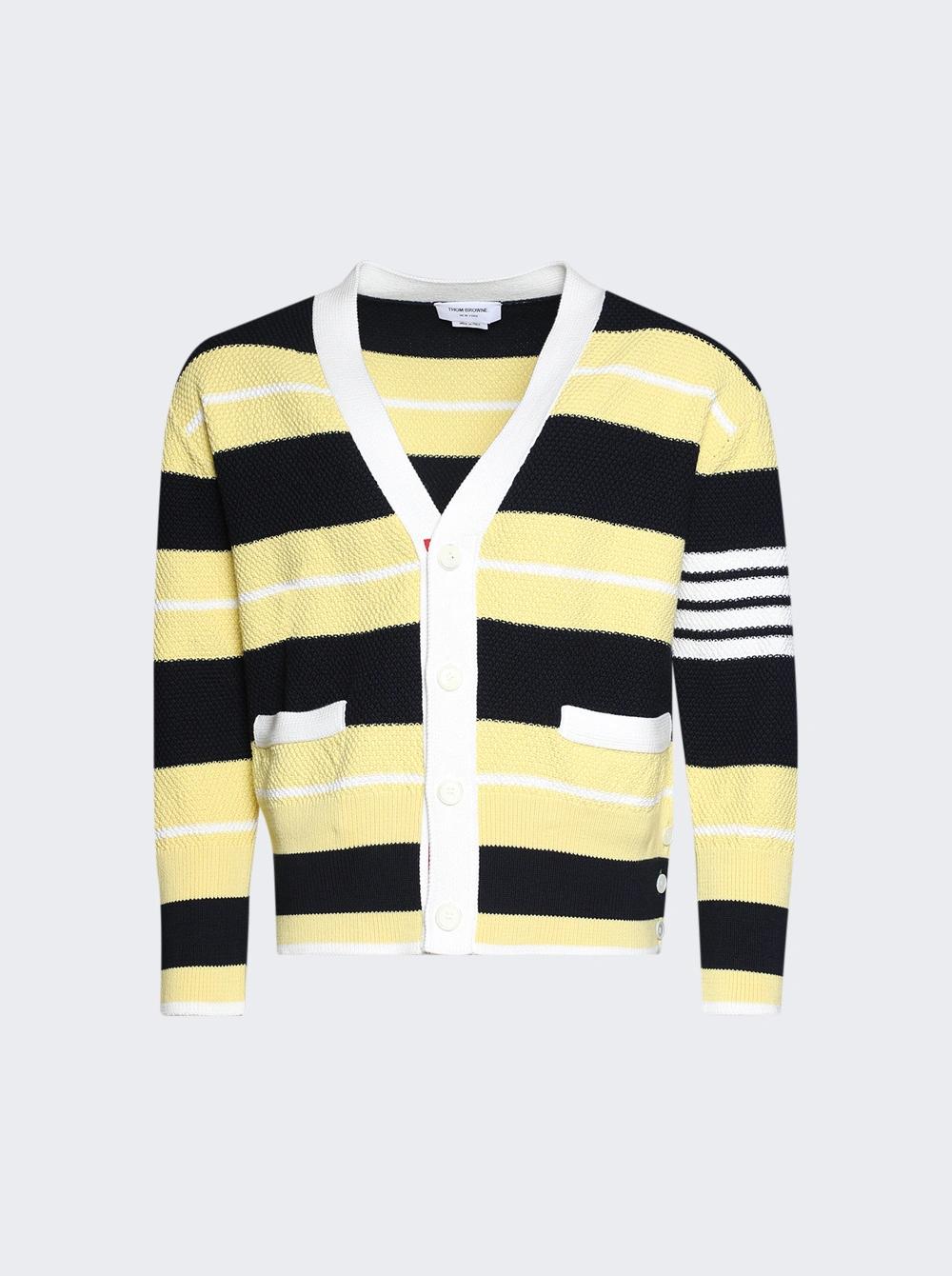 Seed Stitch 4-bar Cardigan Pale Yellow  | The Webster by THOM BROWNE