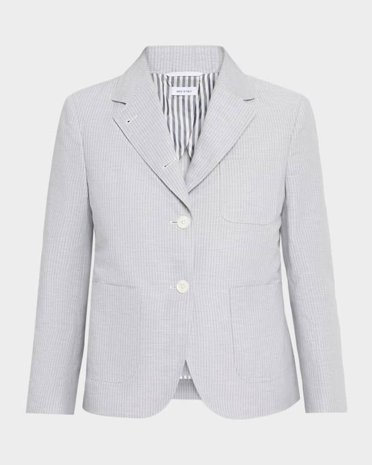 Striped Linen-Cotton Single-Breasted Crop Sportcoat by THOM BROWNE