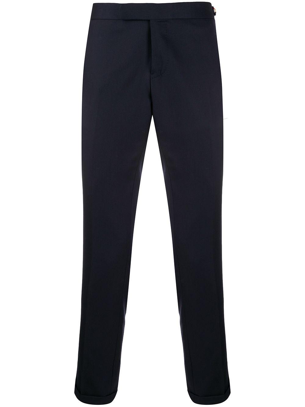 Super 120's twill low rise trousers by THOM BROWNE