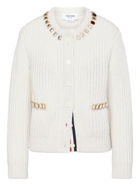 Swarovski-crystal half-stitch cashmere cardigan by THOM BROWNE