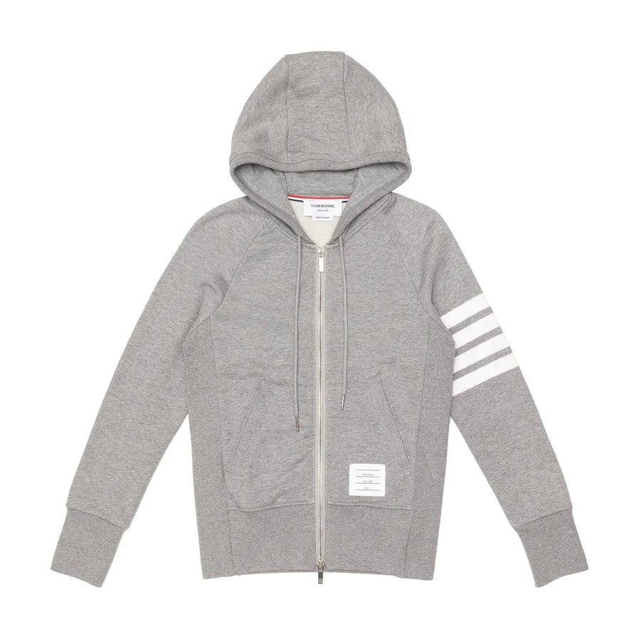 THOM BROWNE - Mens Loopback Jersey Knit 4 Bar Zip Up Hoodie - (Light Grey) by THOM BROWNE