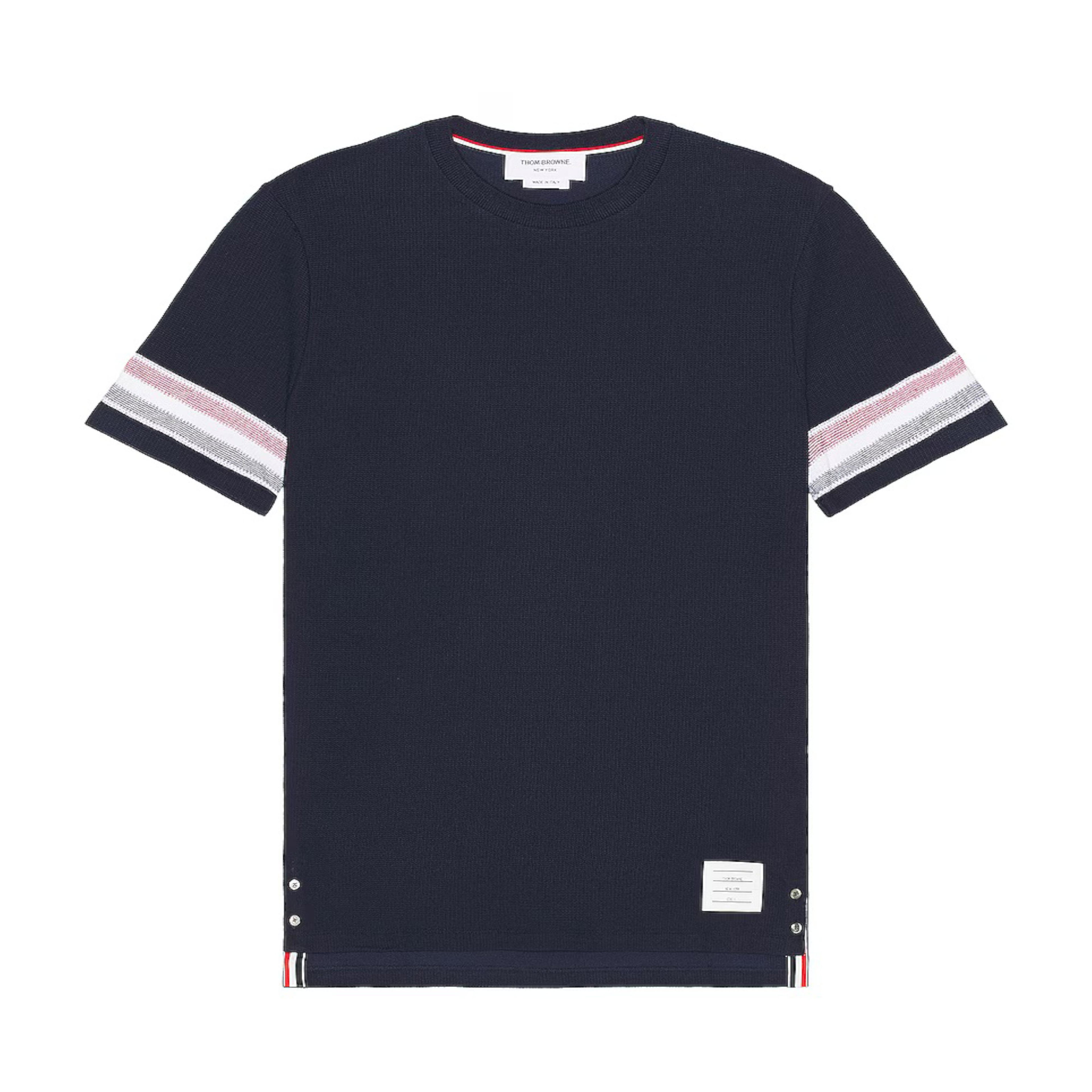 THOM BROWNE - Tri-colour Striped Knit T-shirt - (Navy) by THOM BROWNE