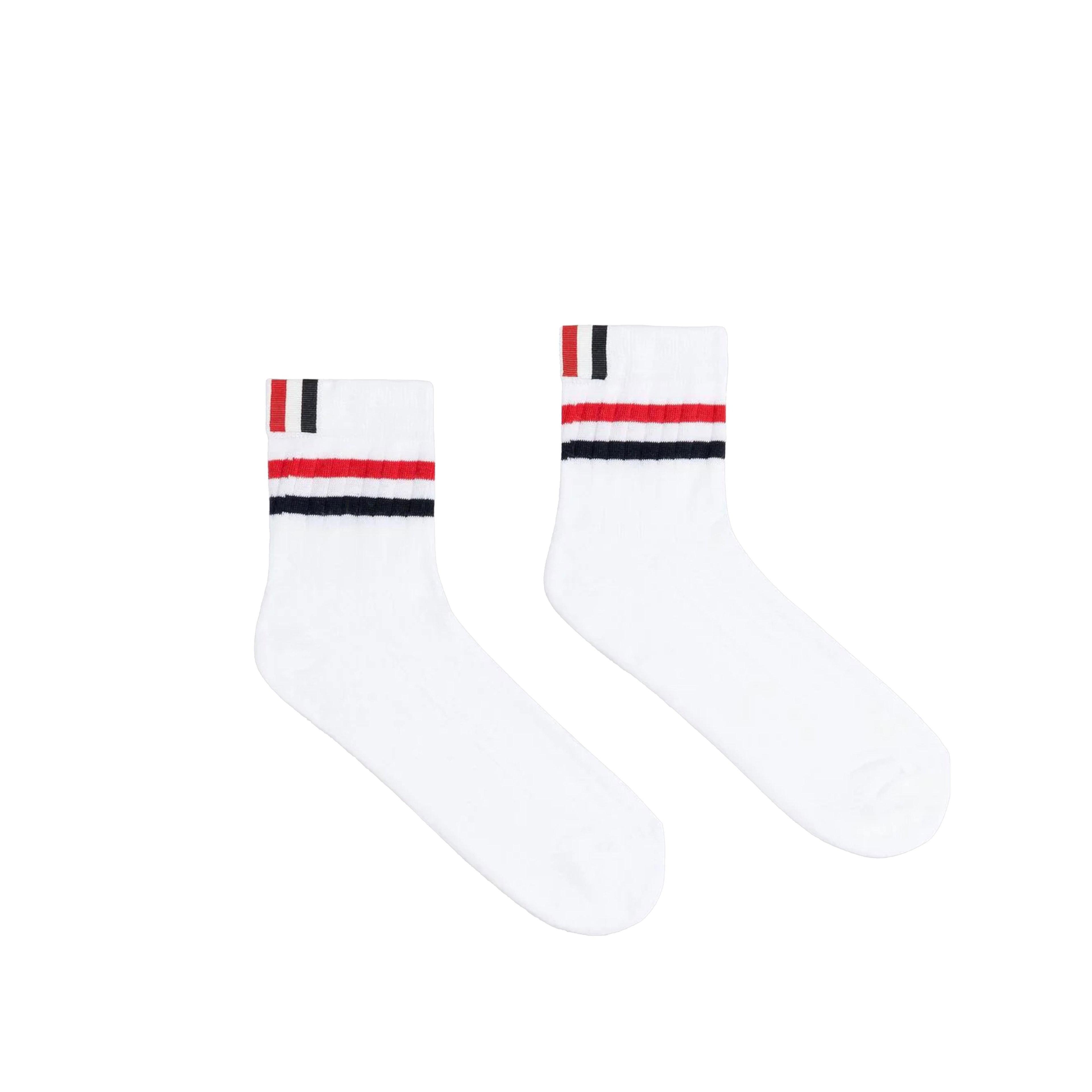 Thom Browne - Athletic Rib Cotton Stripe Ankle Length Socks - (White) by THOM BROWNE
