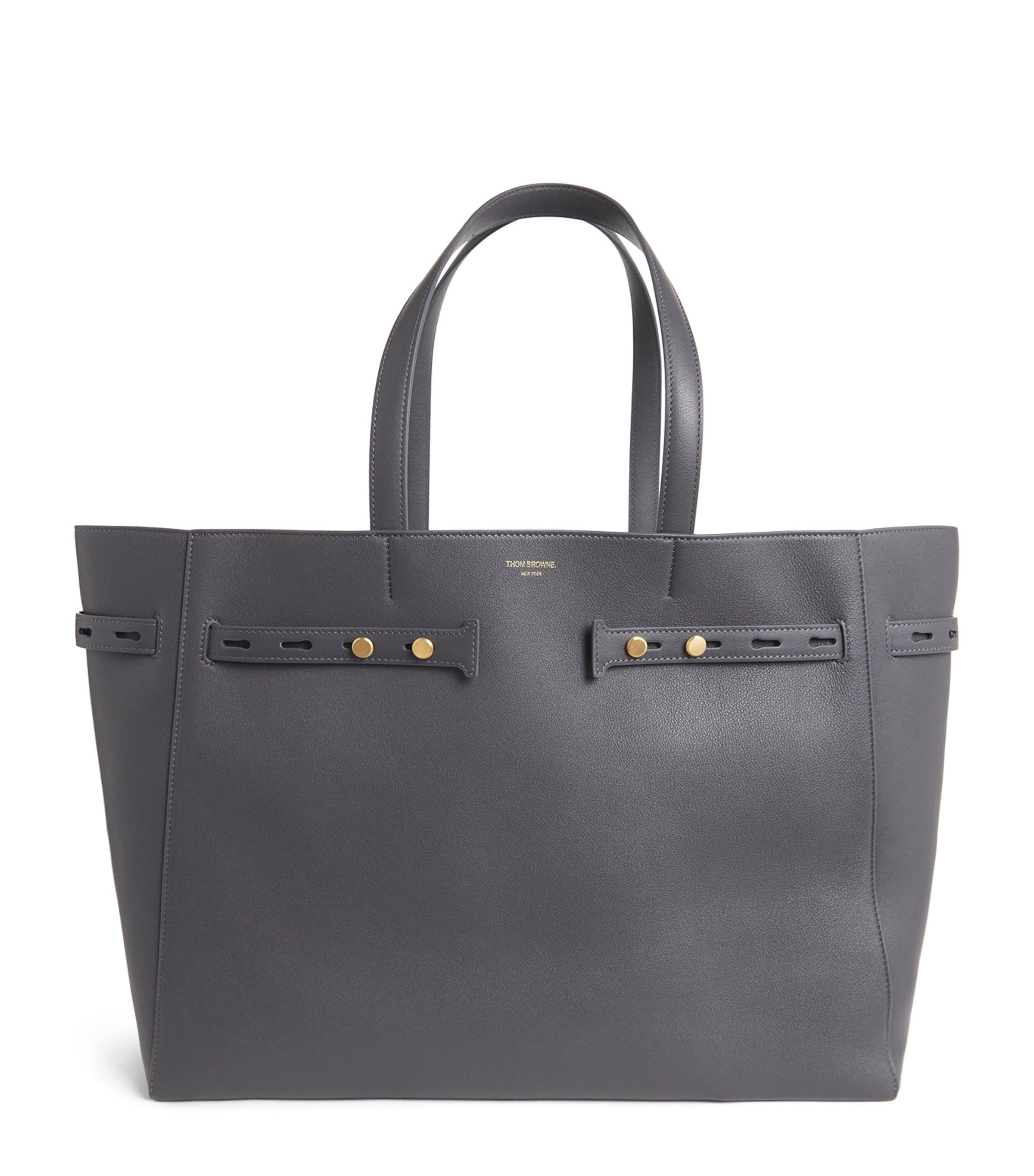 Thom Browne Leather Cabas Tote Bag by THOM BROWNE