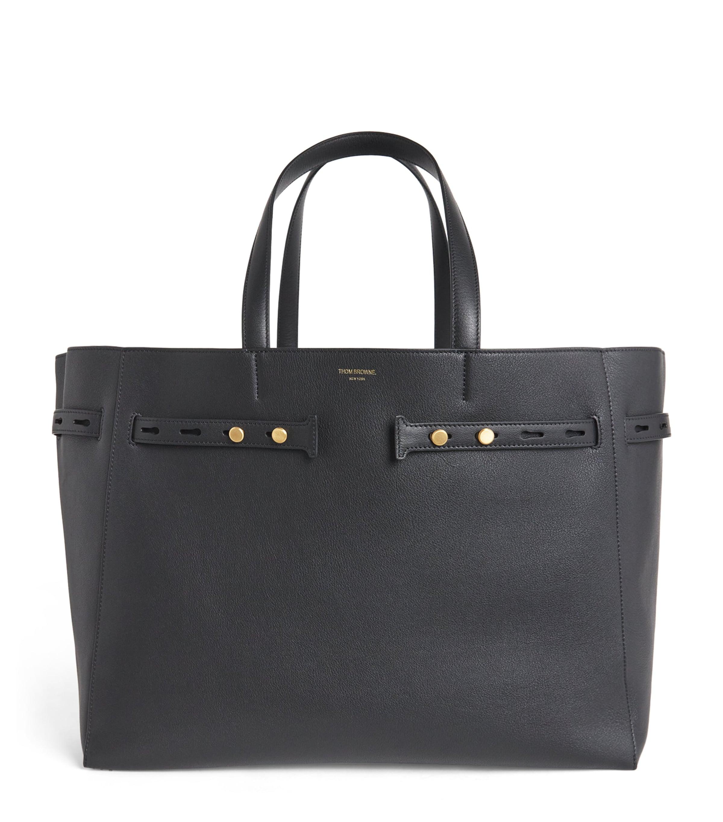 Thom Browne Leather Cabas Tote Bag by THOM BROWNE