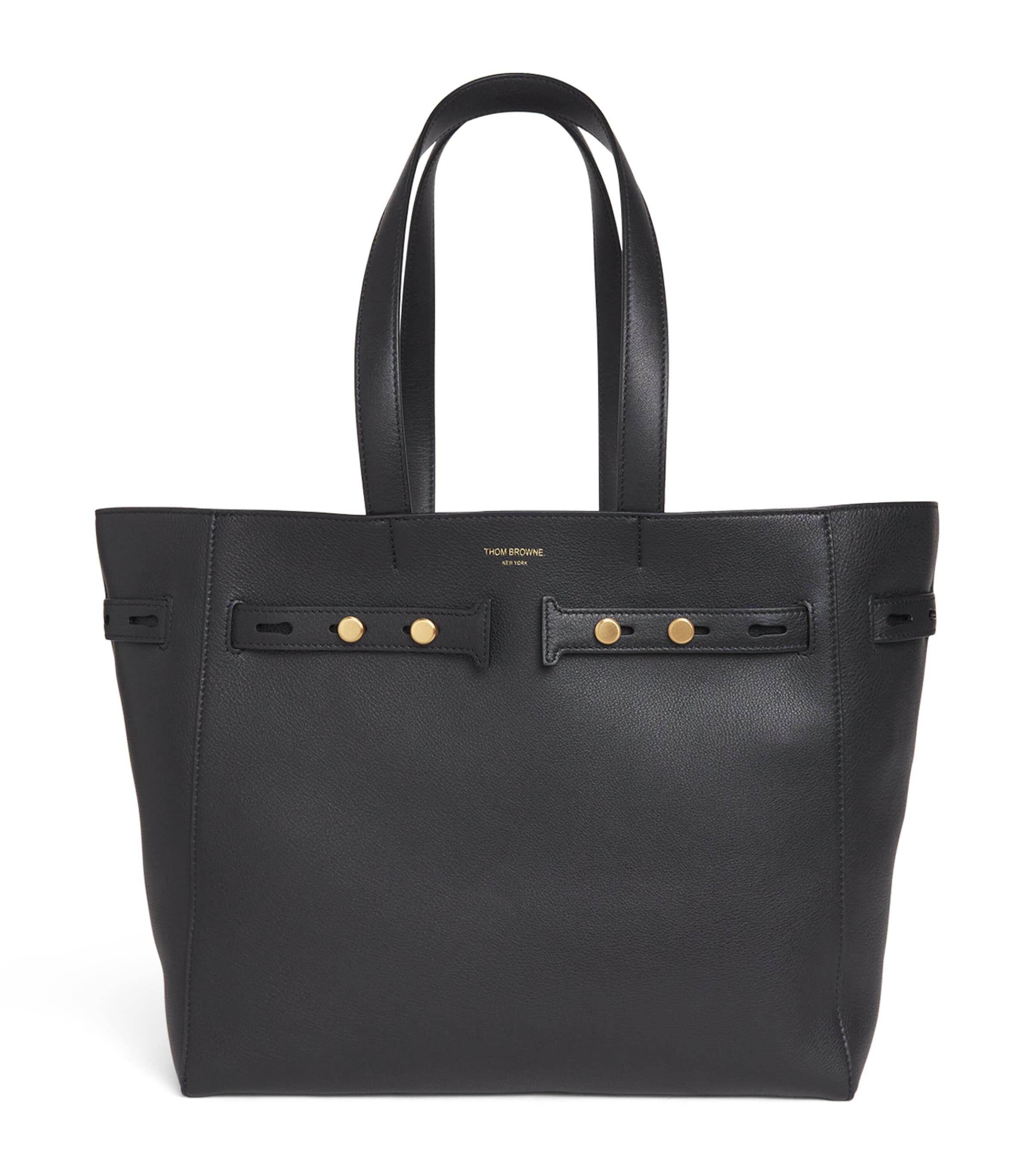 Thom Browne Leather Cabas Tote Bag by THOM BROWNE