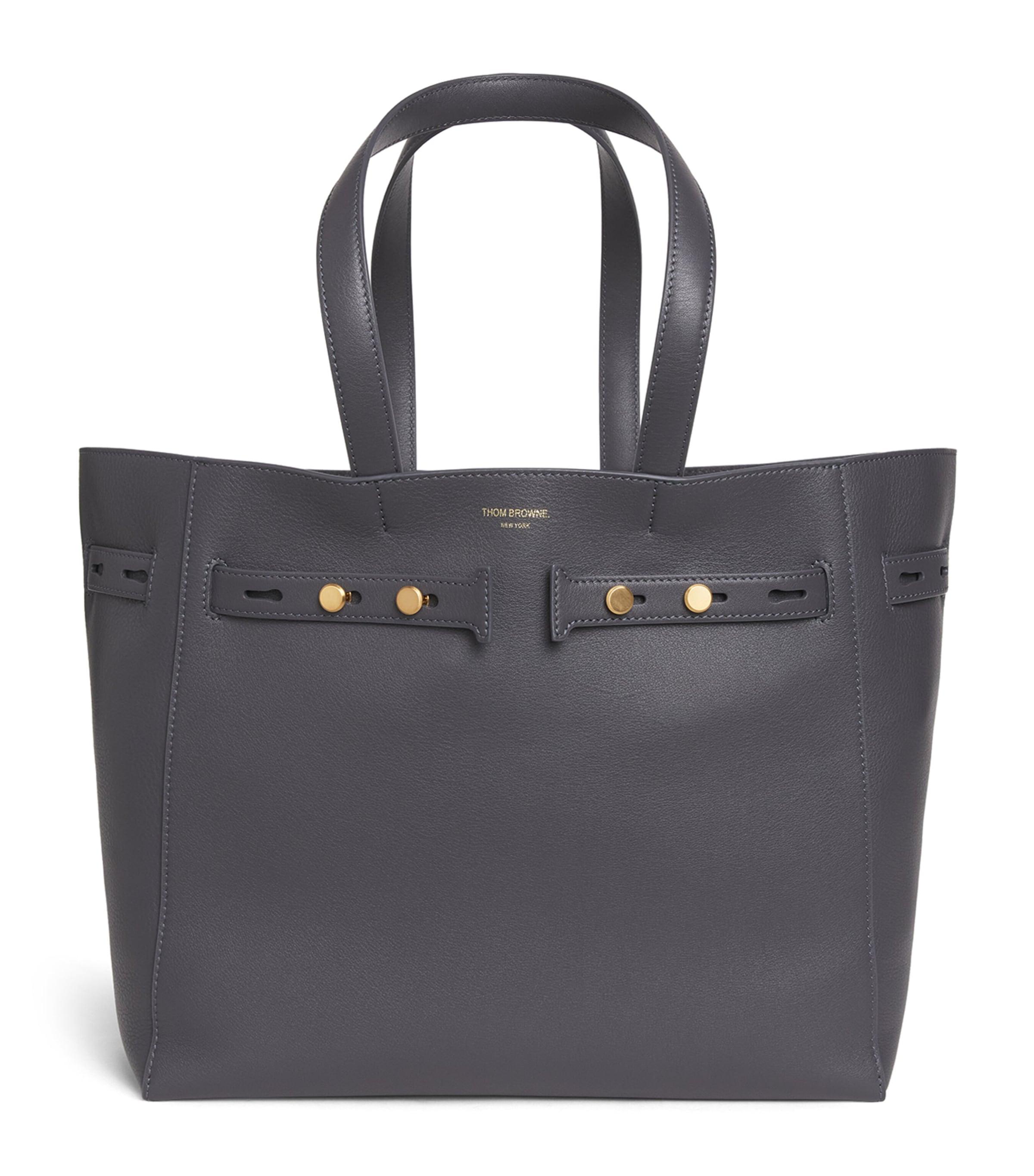 Thom Browne Leather Cabas Tote Bag by THOM BROWNE