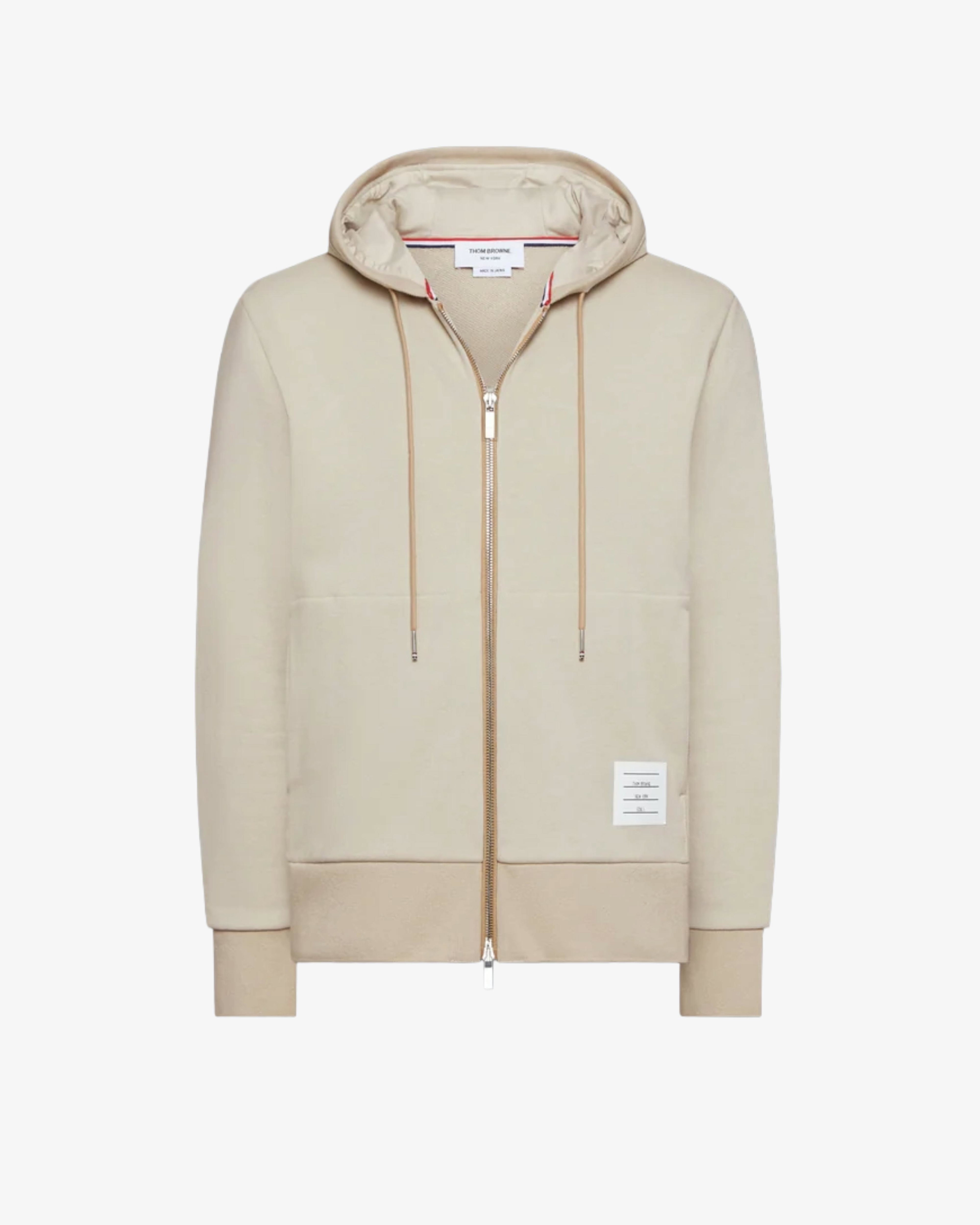 Thom Browne - Men's Loopback Jersey 4-Bar Zip Up Hoodie - (Beige) by THOM BROWNE