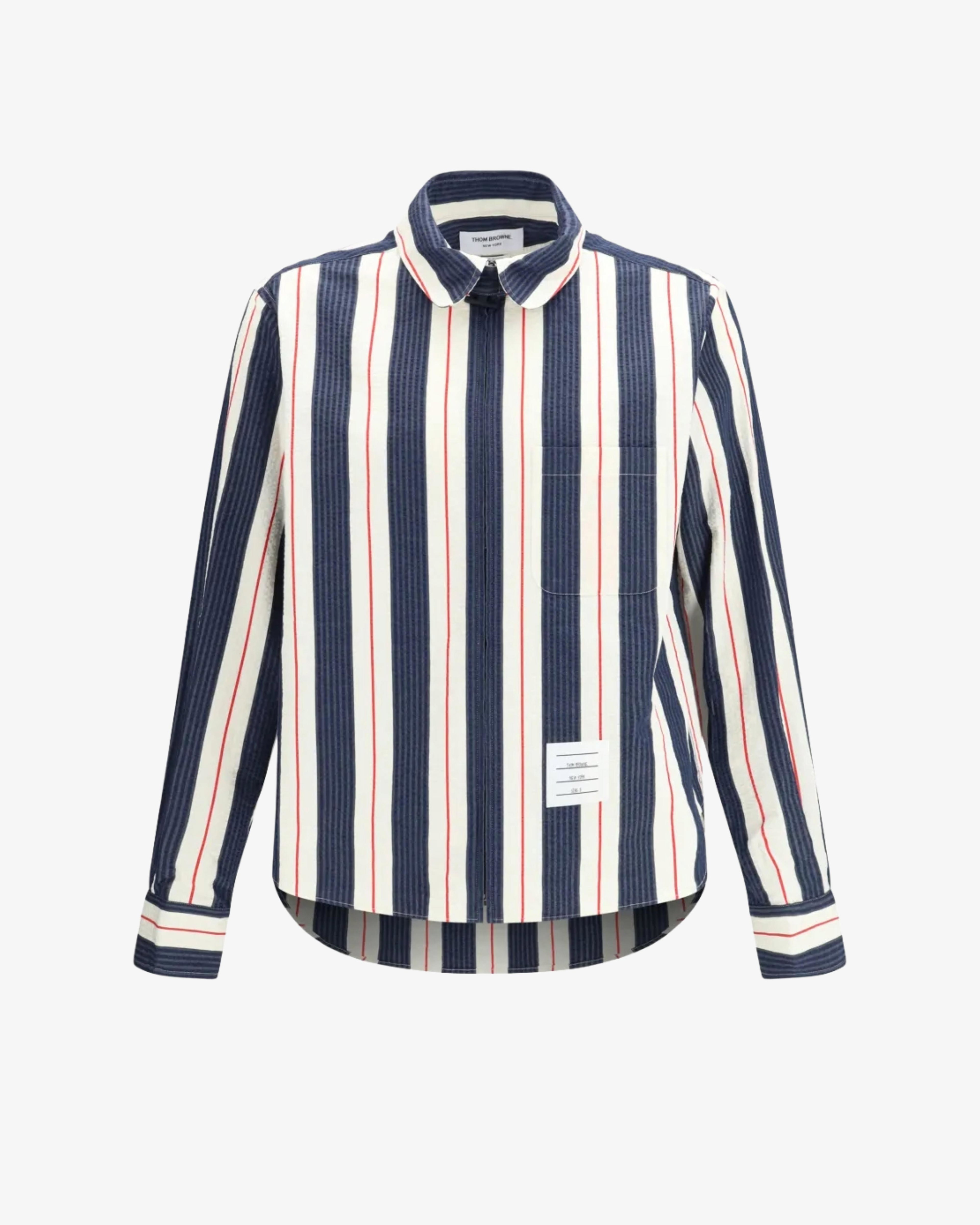 Thom Browne - Men's Round Hem Zip Up Shirt - (Stripes) by THOM BROWNE
