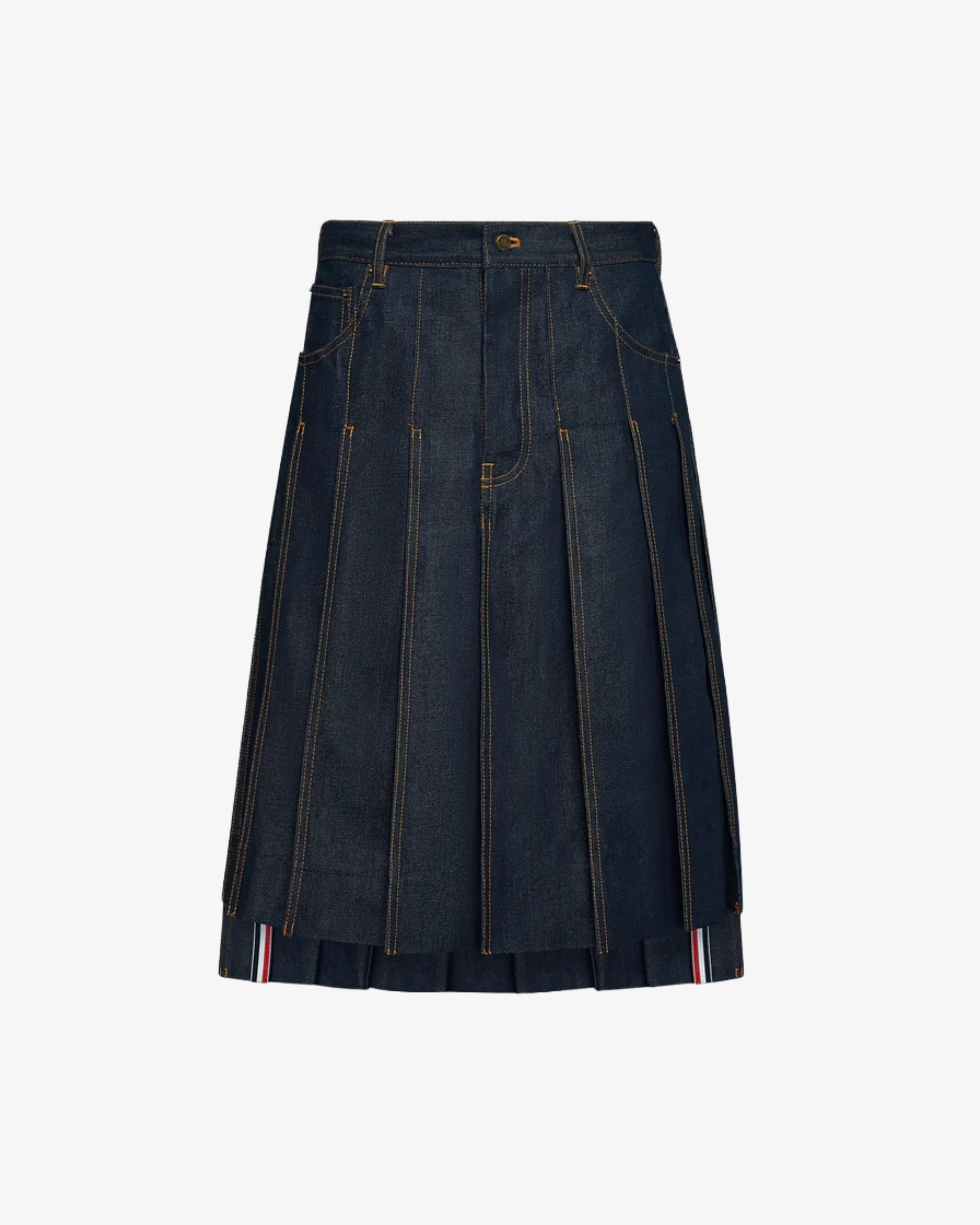 Thom Browne - Men's Selvedge Denim 5-Pocket Pleated Skirt - (Navy) by THOM BROWNE