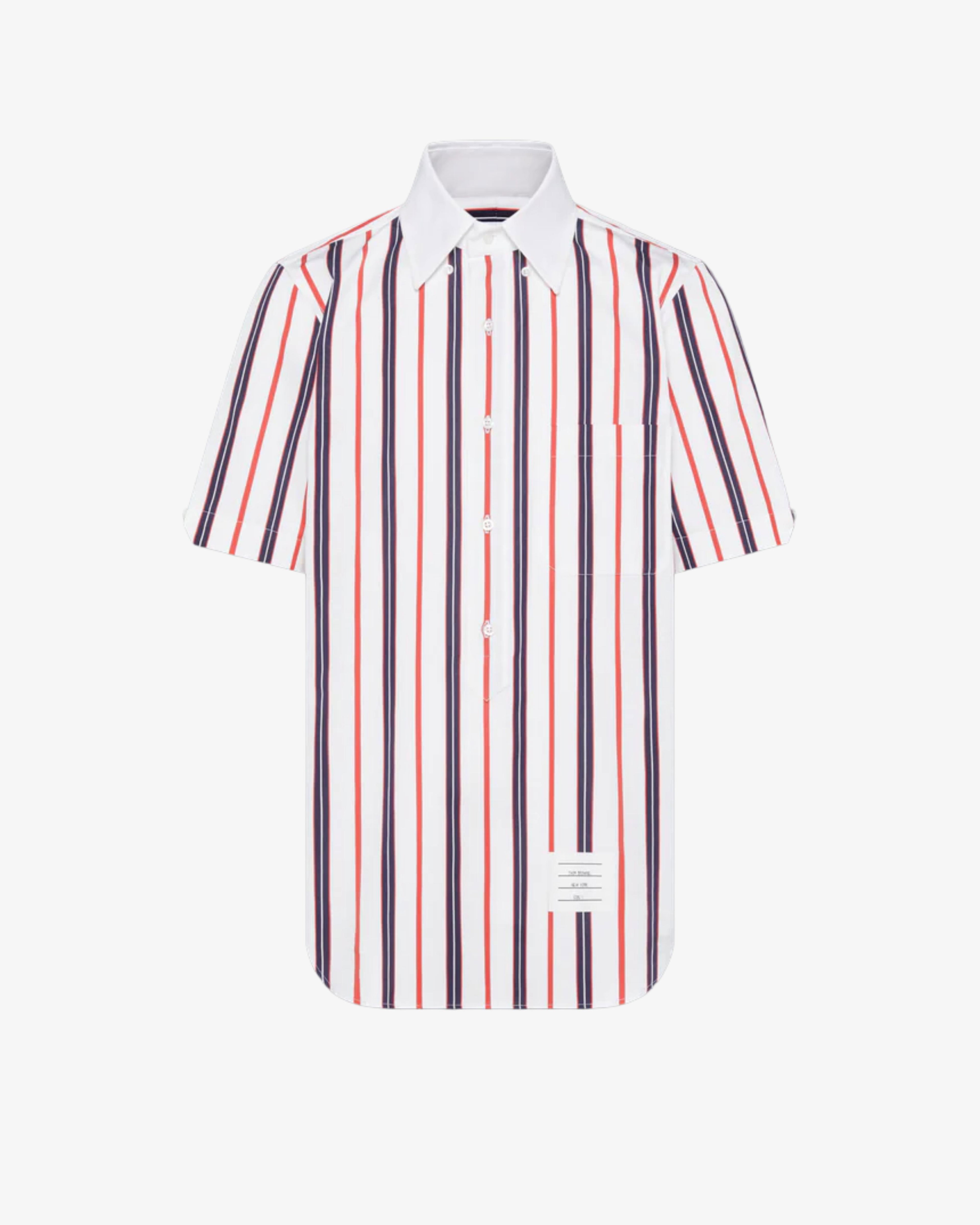 Thom Browne - Men's Short Sleeve Straight Fit Pop Over Shirt - (Stripes) by THOM BROWNE