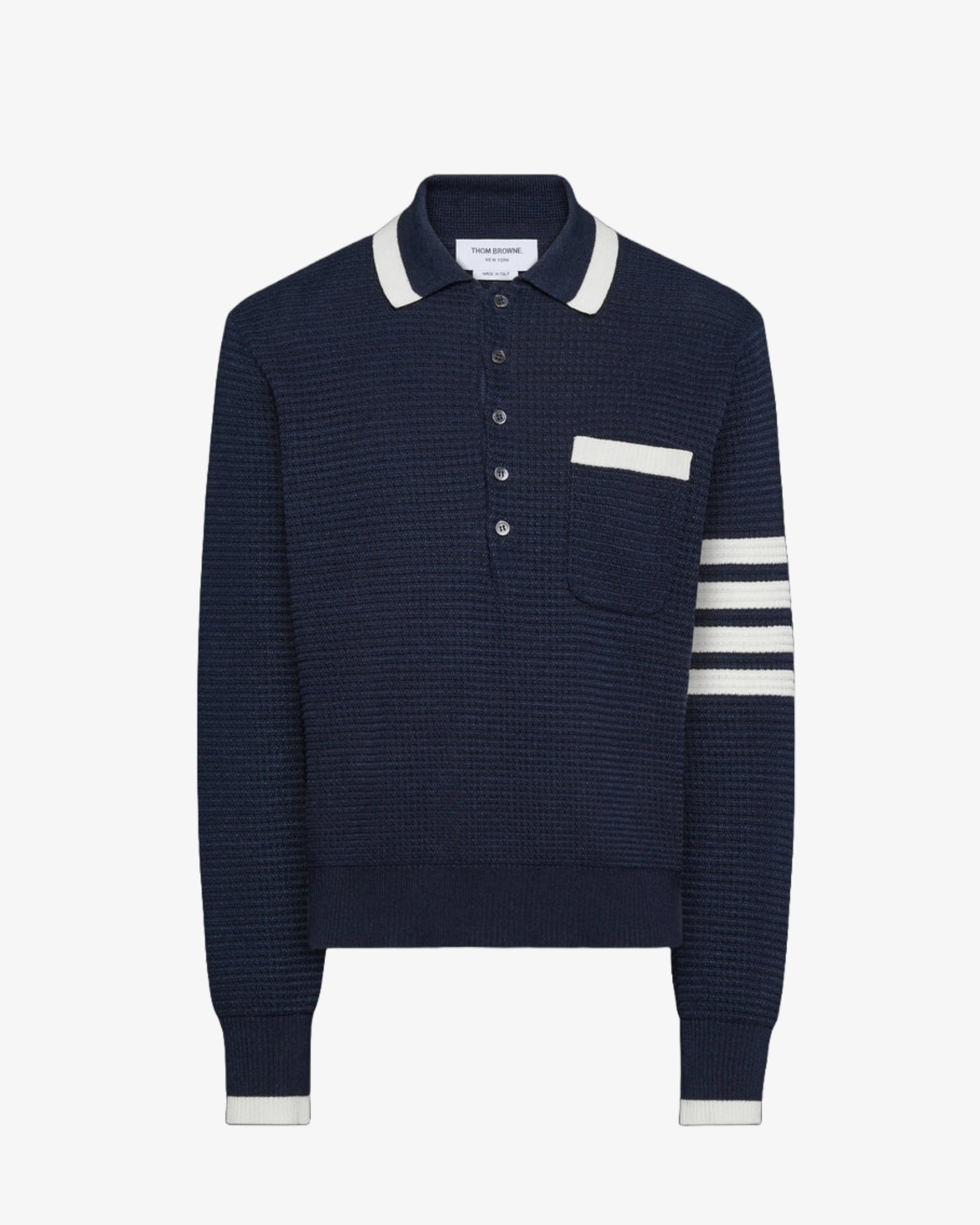 Thom Browne - Men's Textured Stitch Relaxed Fit Long Sleeve Polo - (Dark Blue) by THOM BROWNE