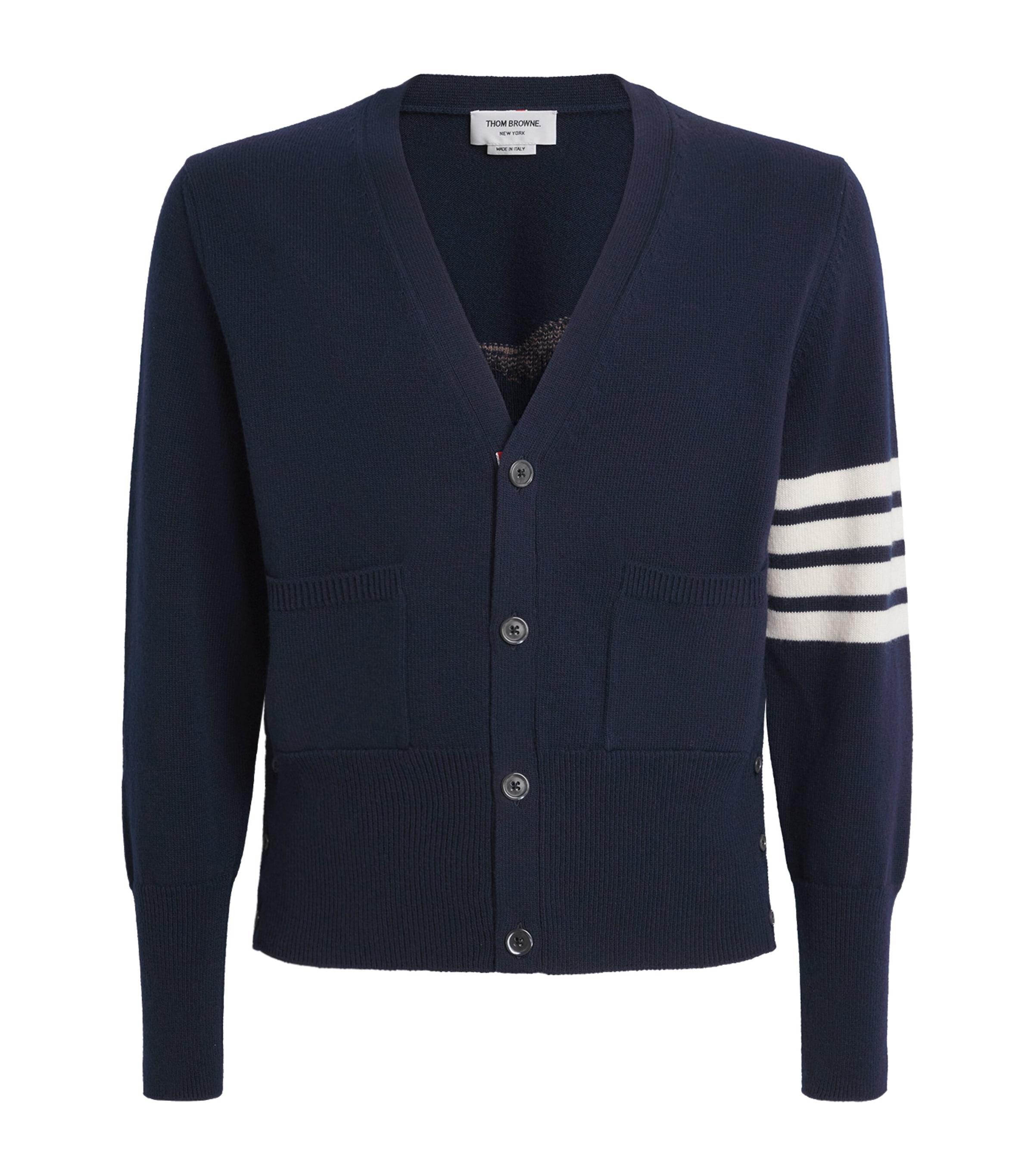 Thom Browne Virgin Wool 4-Bar Stripe Cardigan by THOM BROWNE