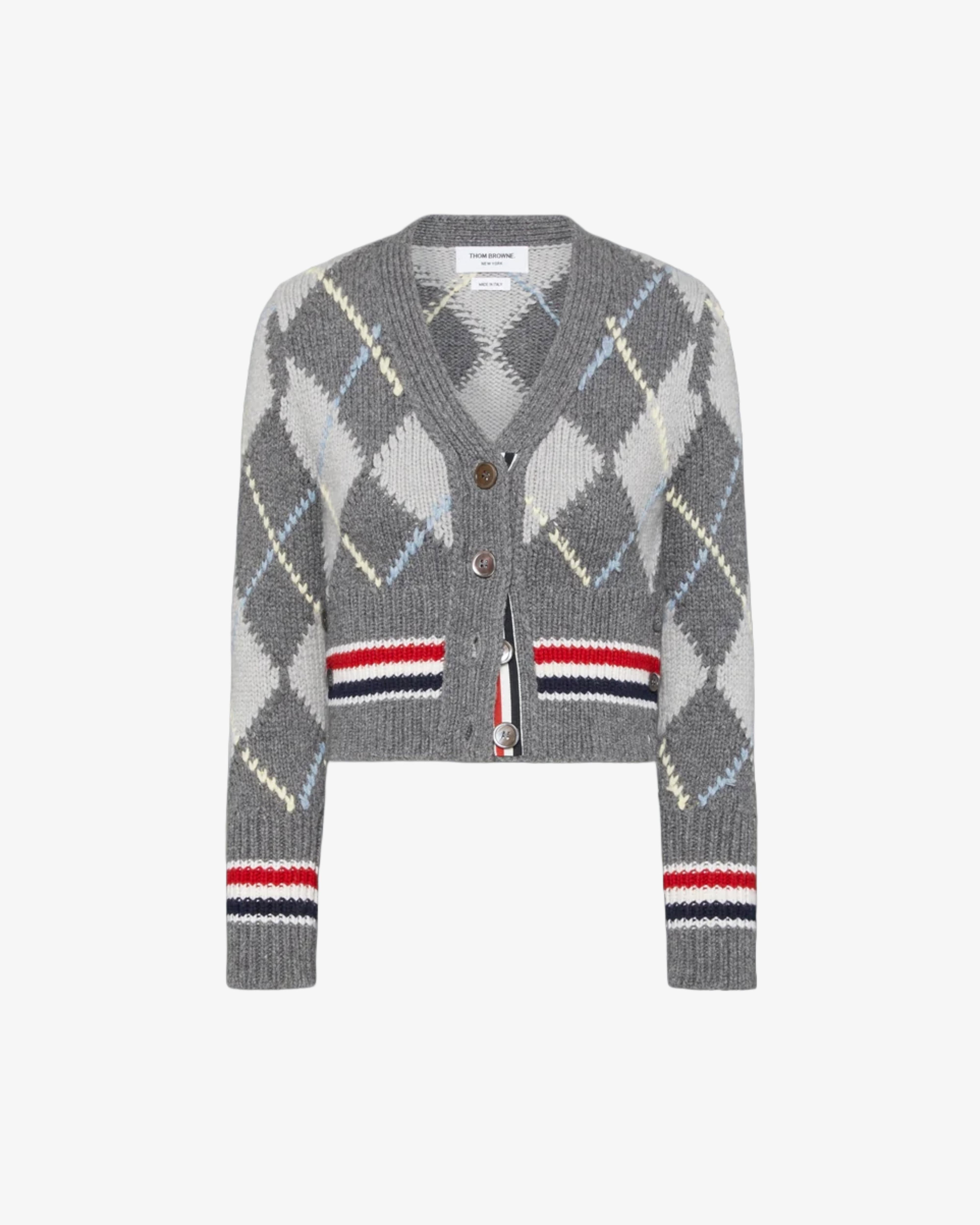 Thom Browne - Women's Argyle Jersey Intarsia Shrunke Cardigan - (Grey982) by THOM BROWNE