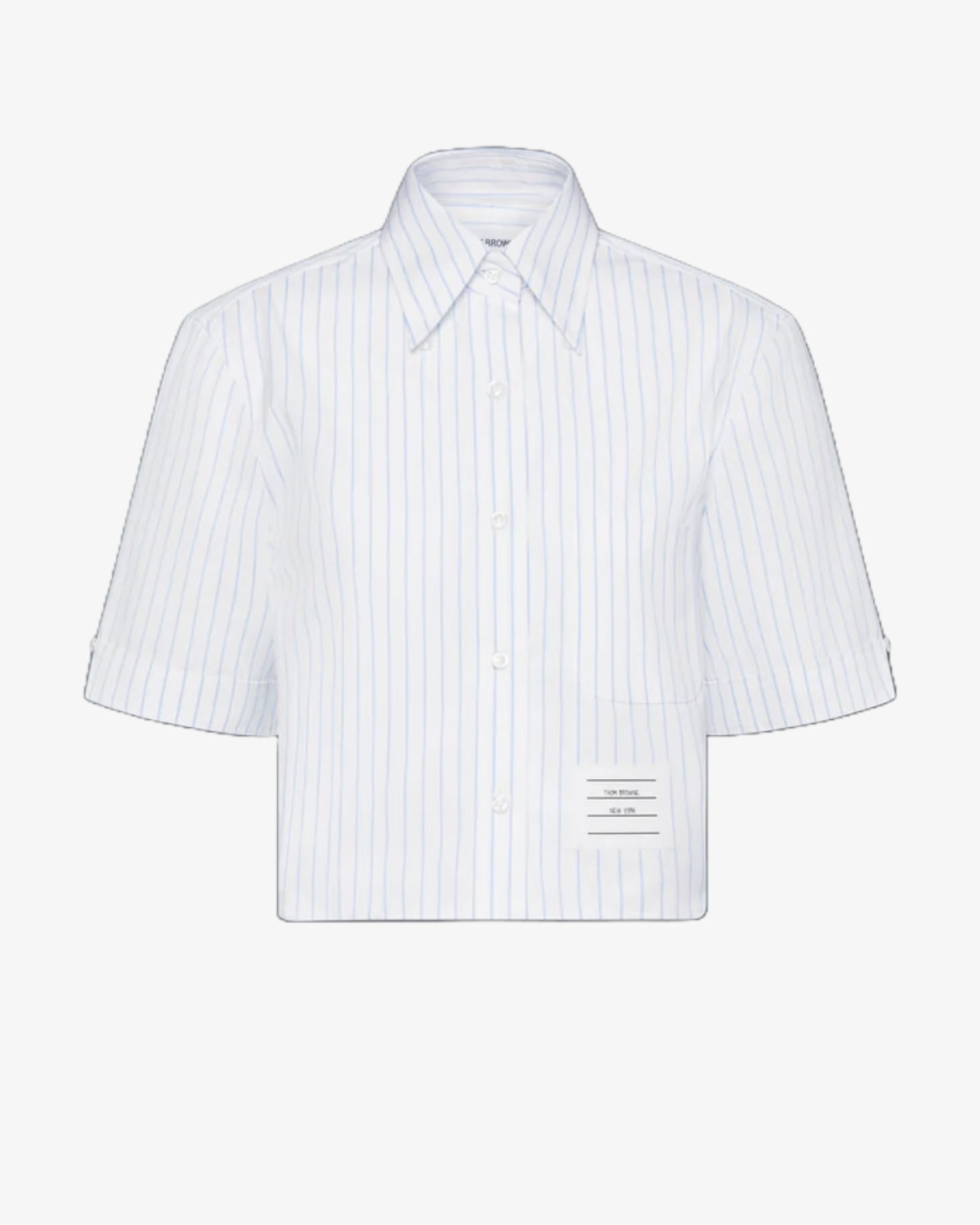 Thom Browne - Women's Classic Cropped Short Sleeve Point Collar Shirt - (Light Blue480) by THOM BROWNE