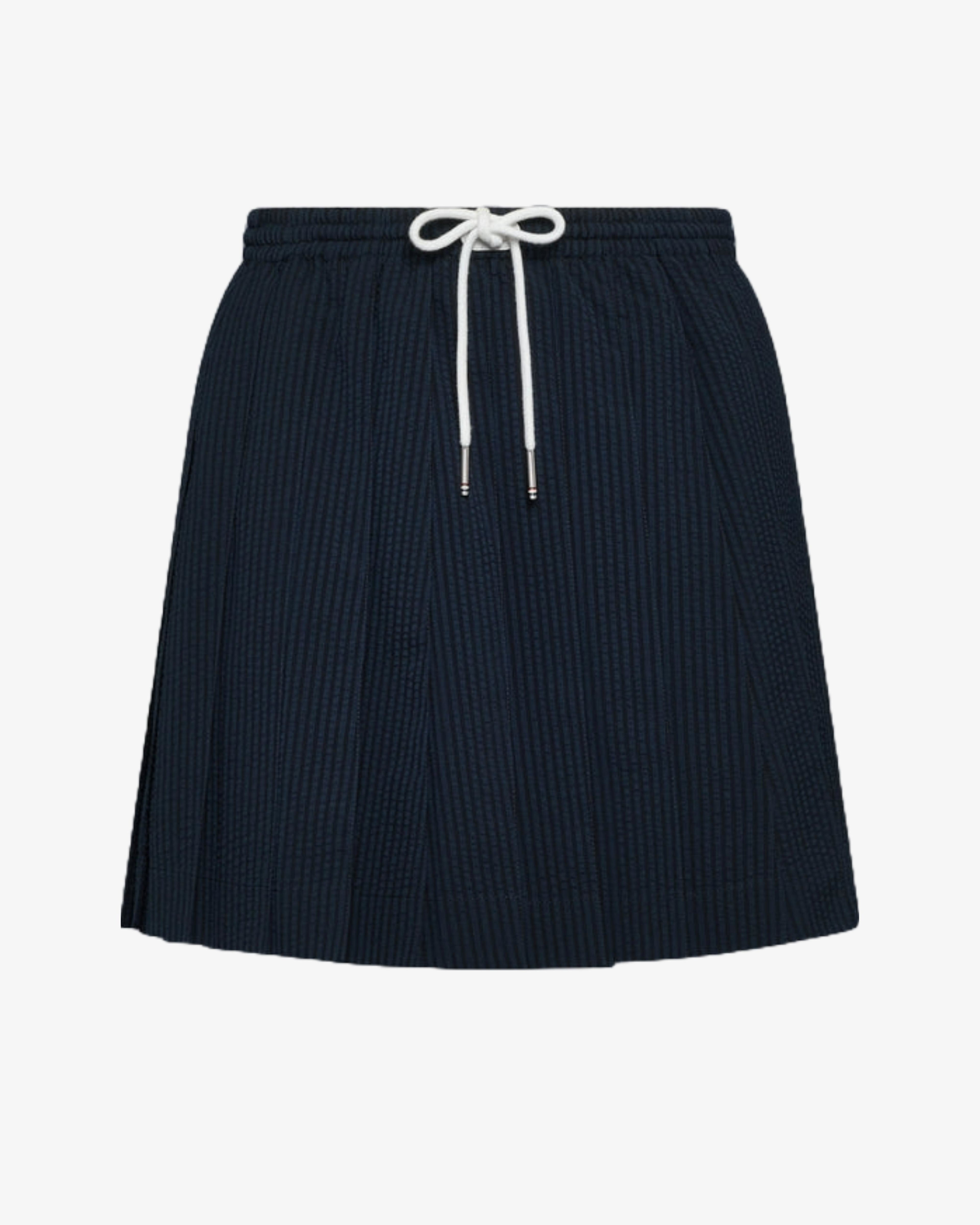 Thom Browne - Women's Mini Length Drawstring Pleated Skirt - (Navy) by THOM BROWNE