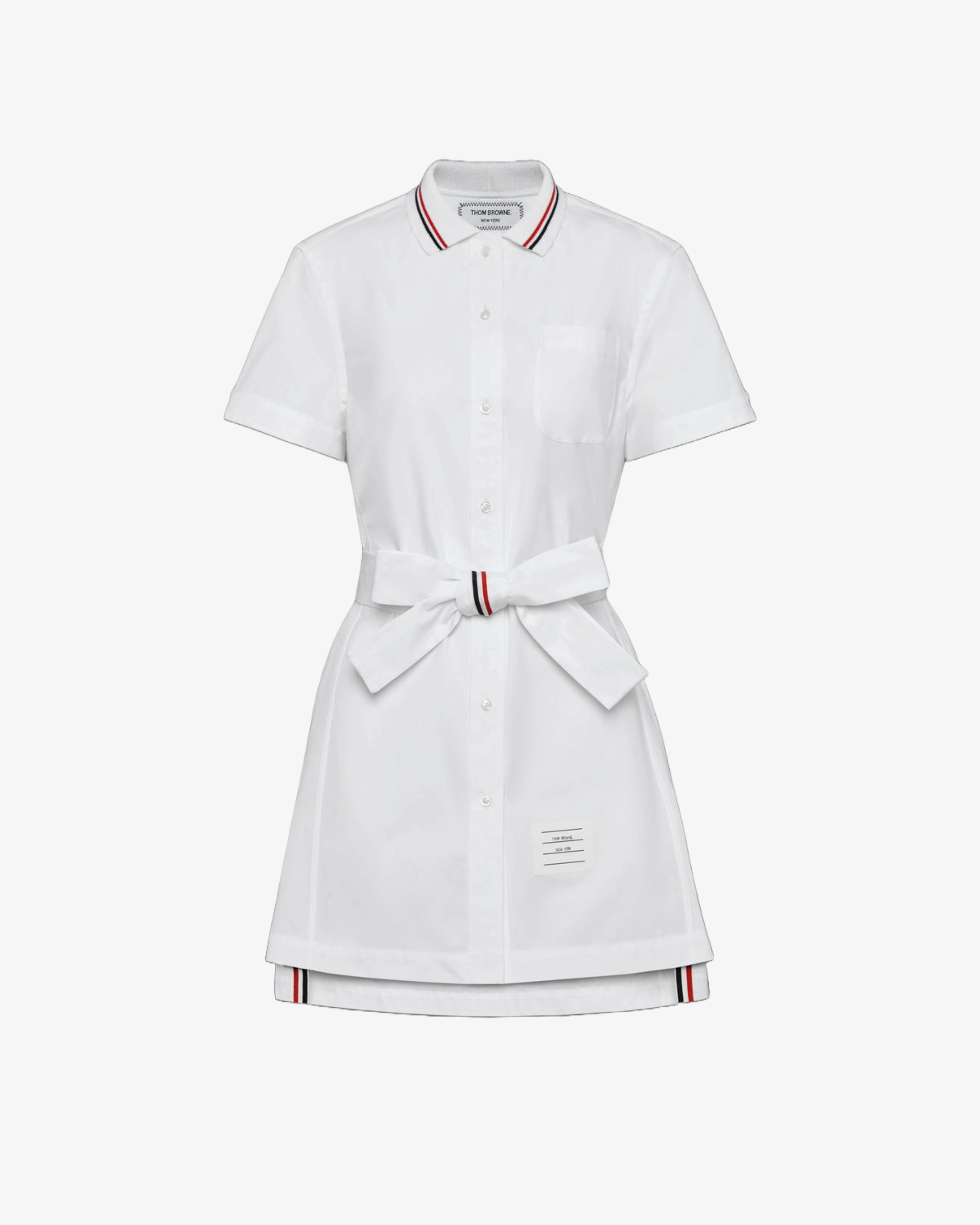Thom Browne - Women's Short Sleeves Shirtdress Thigh Length In - (White) by THOM BROWNE