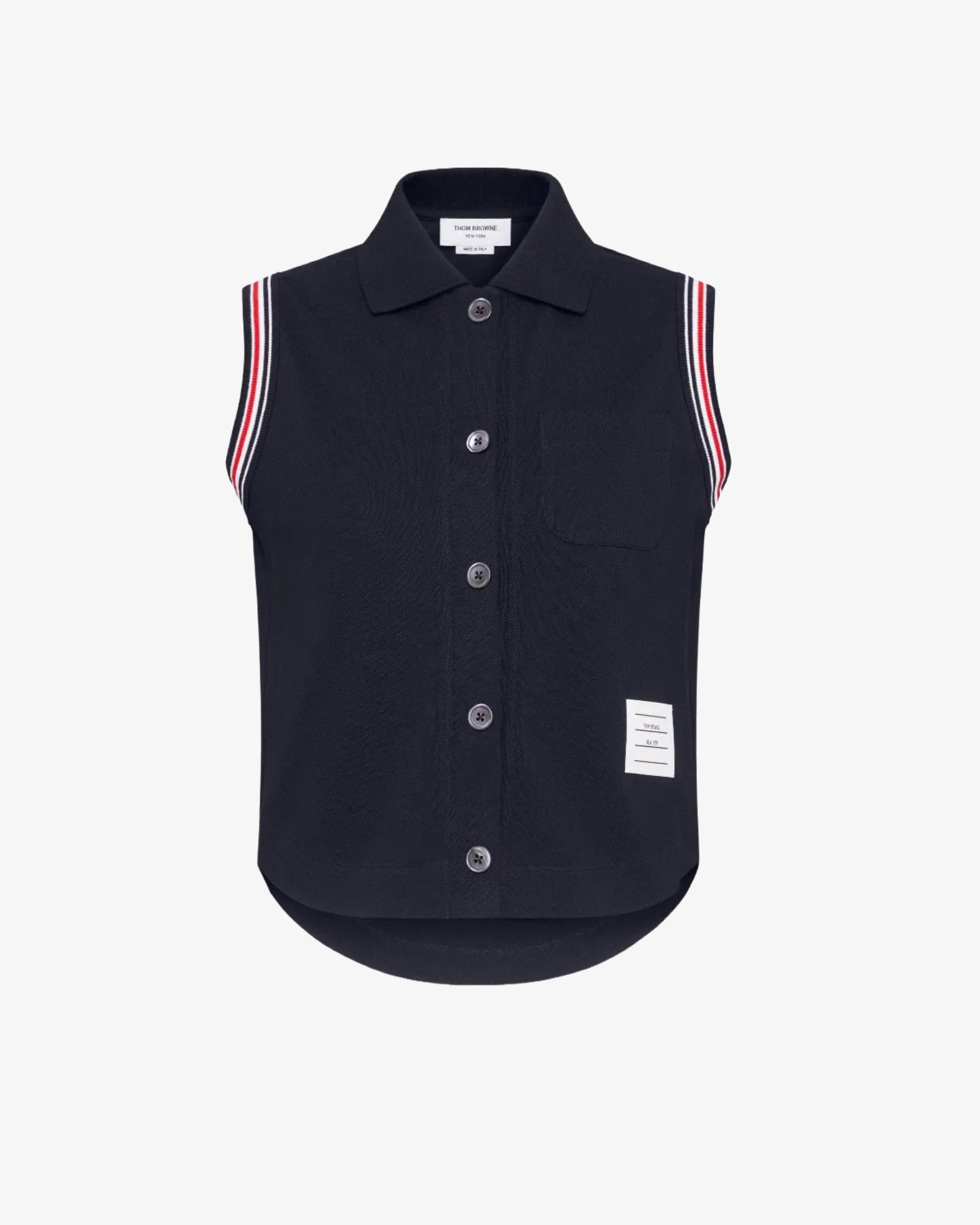 Thom Browne - Women's Striped Trim Sleeveless Shirt - (Navy) by THOM BROWNE