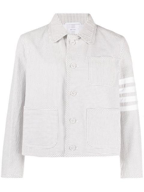 Unconstructed 4-Bar seersucker jacket by THOM BROWNE