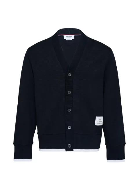 V-neck chunky-trim cardigan by THOM BROWNE