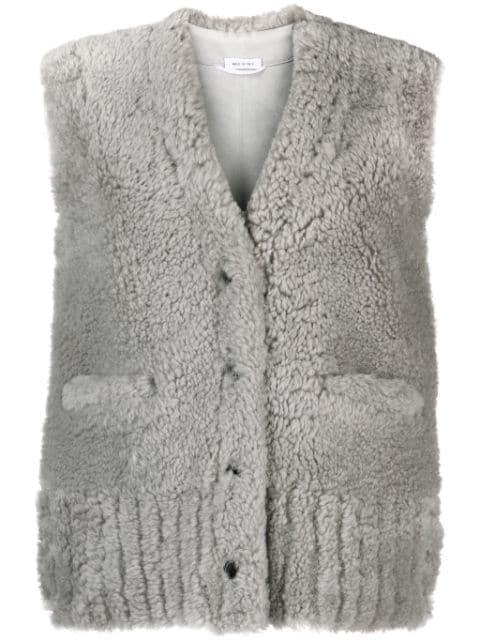V-neck shearling gilet by THOM BROWNE