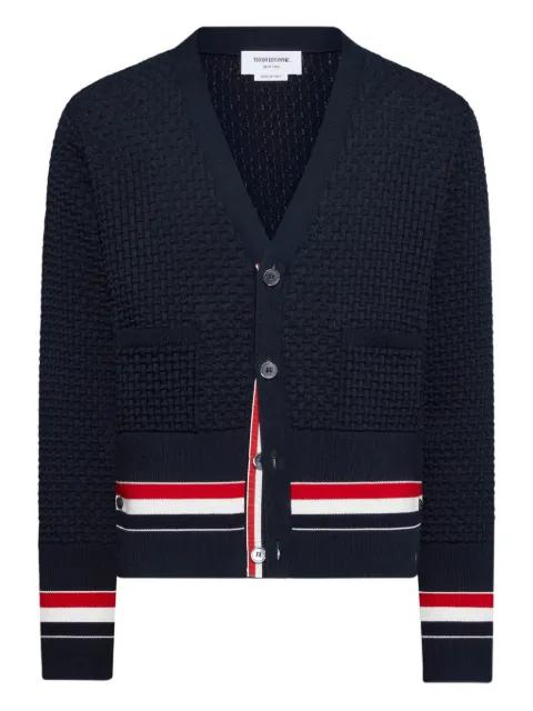 V-neck stripe-detailed cardigan by THOM BROWNE