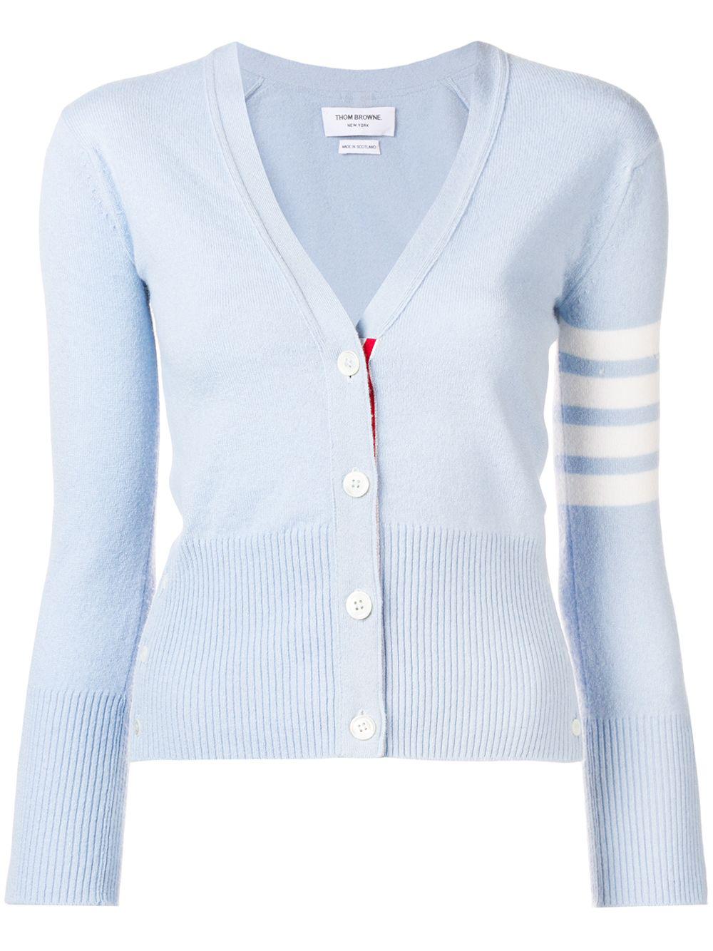V-neck striped-sleeve cashmere cardigan by THOM BROWNE