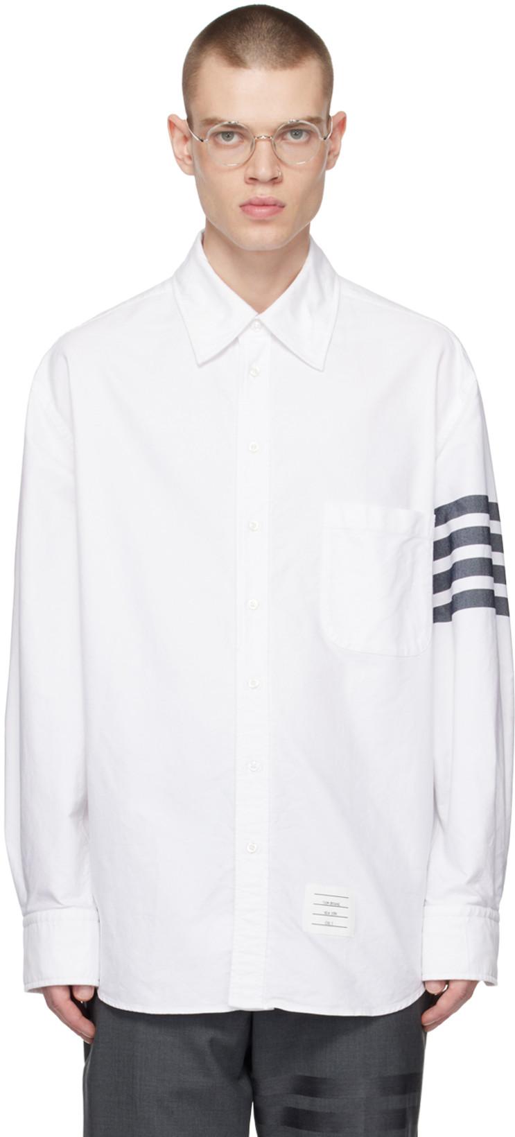 White 4-Bar Shirt by THOM BROWNE