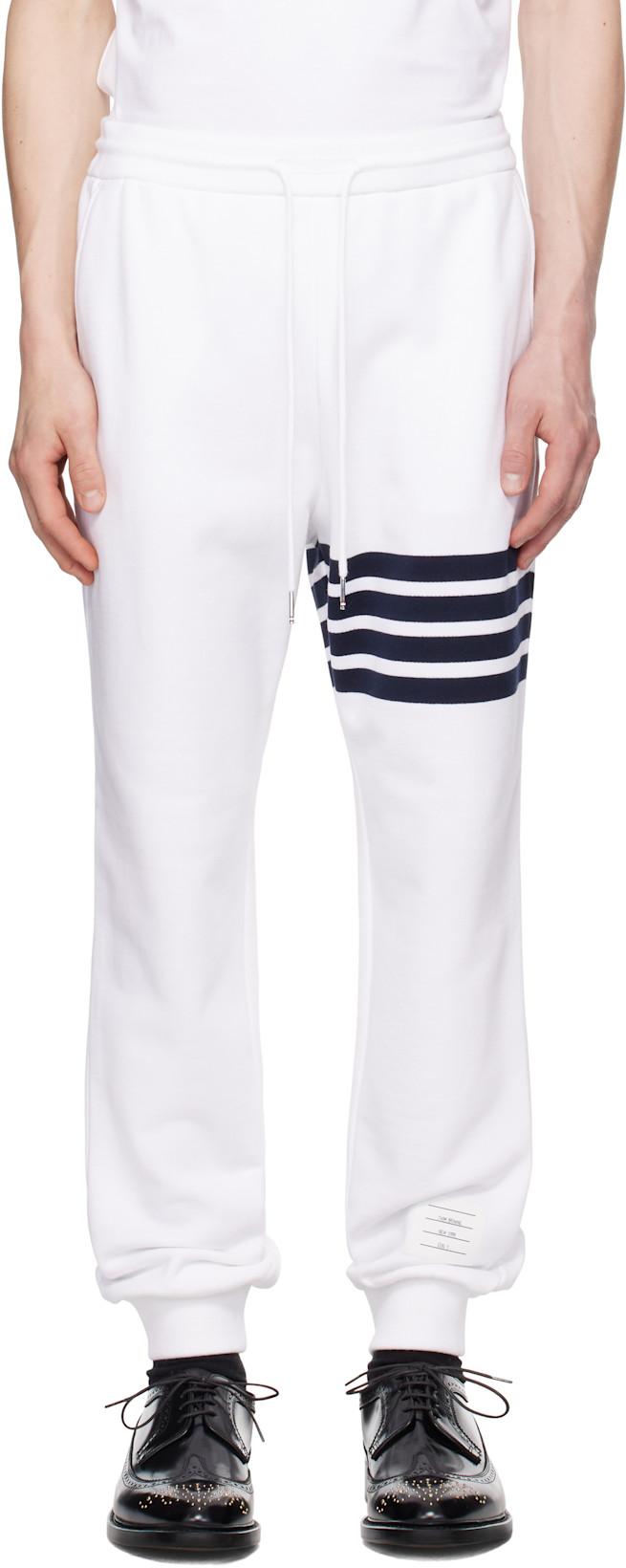 White Classic Loopback 4-Bar Sweatpants by THOM BROWNE