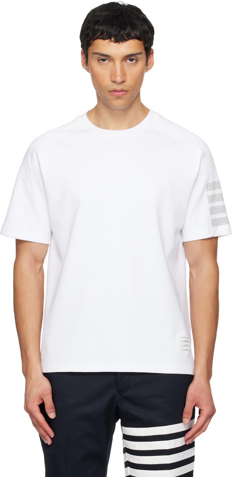 White Milano Cotton 4-Bar T-shirt by THOM BROWNE