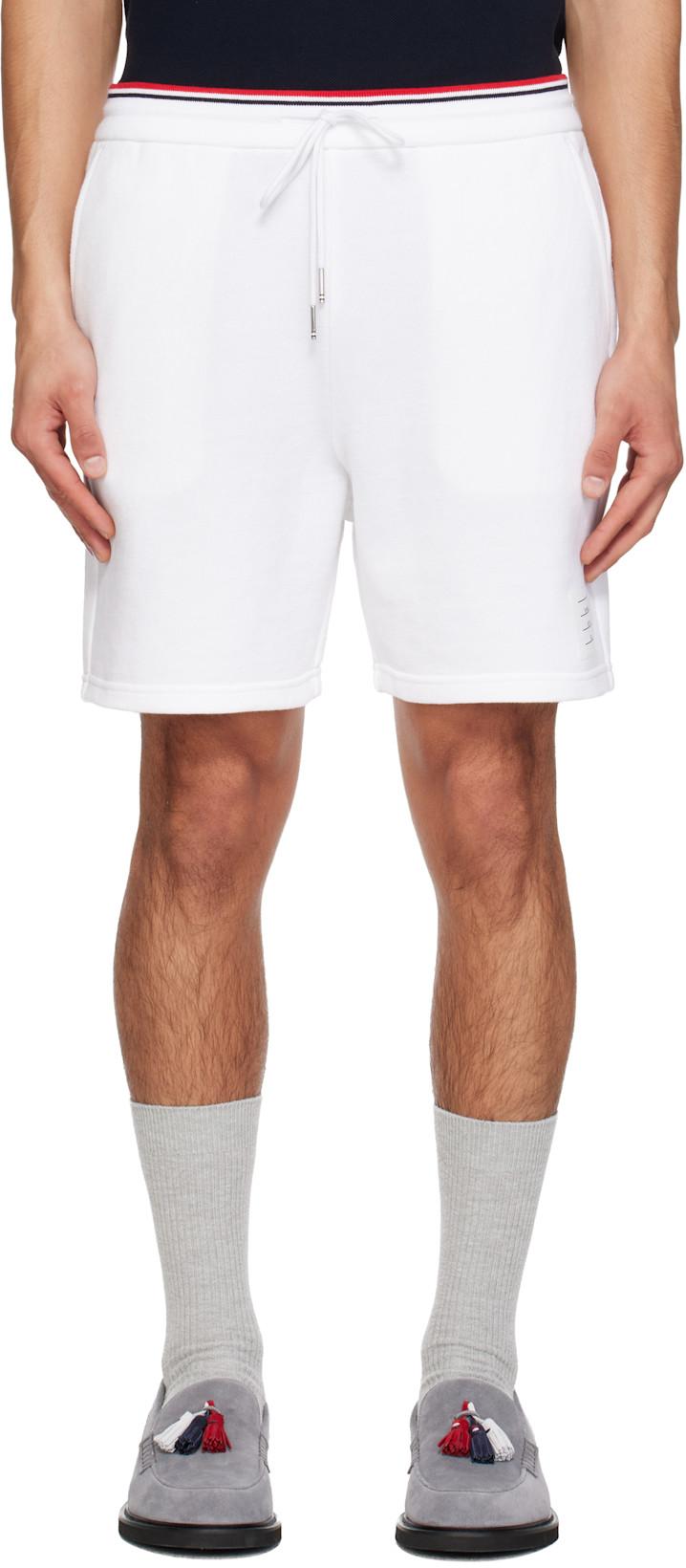 White Pique Loopback Sweat Shorts by THOM BROWNE