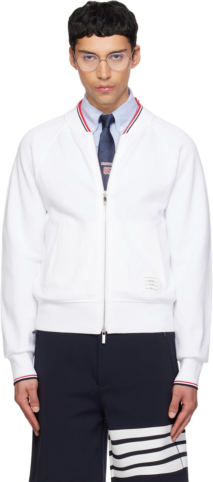 White Pique loopback RWB Tipping Sweater by THOM BROWNE