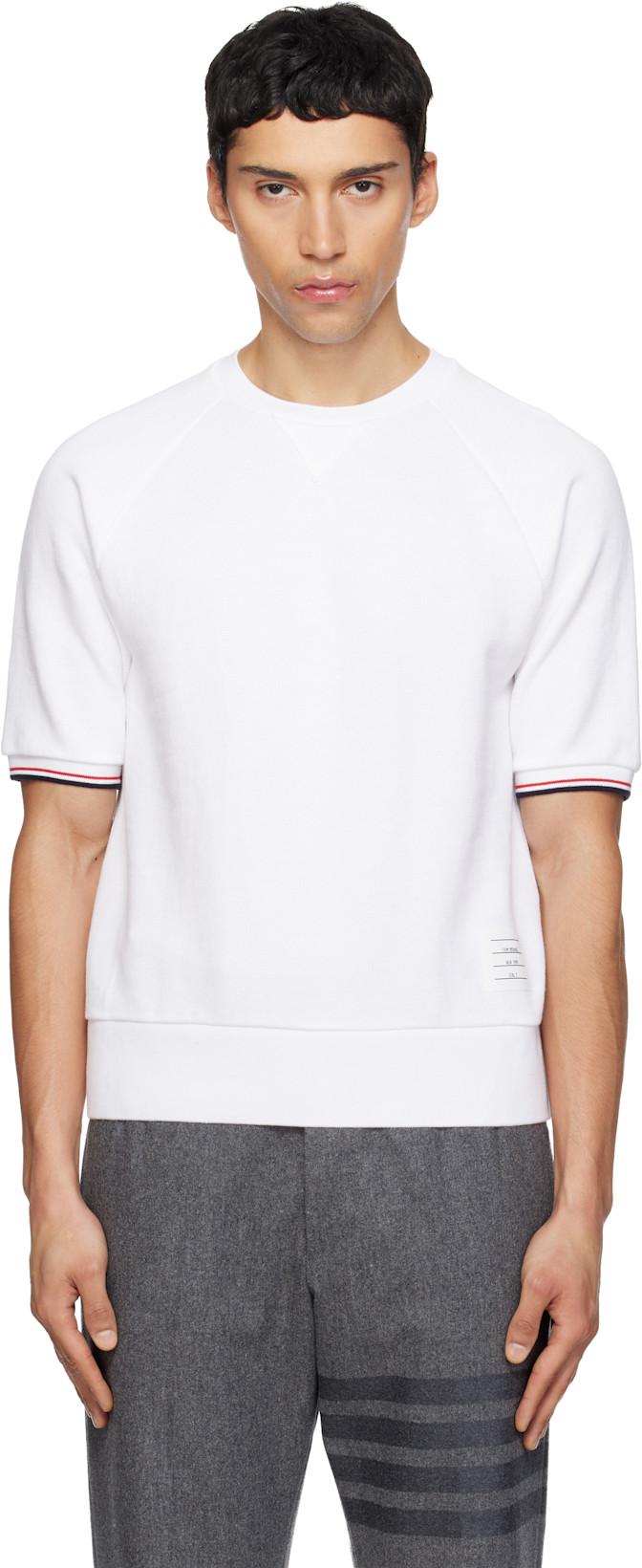 White Short Sleeve Raglan T-shirt by THOM BROWNE