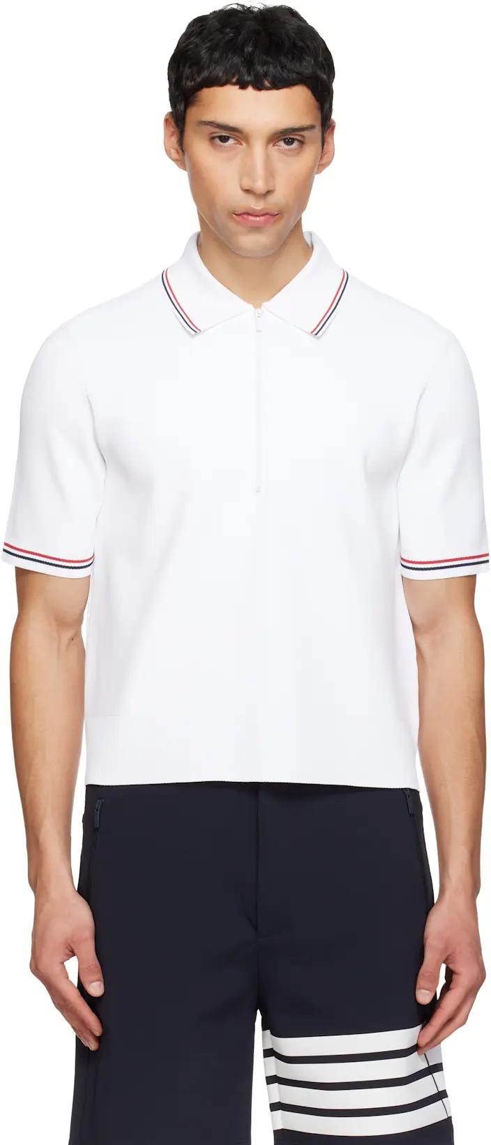 White Stretch Viscose Tennis Polo by THOM BROWNE