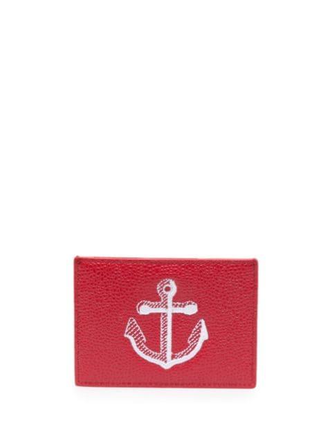 anchor-embroidered leather cardholder by THOM BROWNE