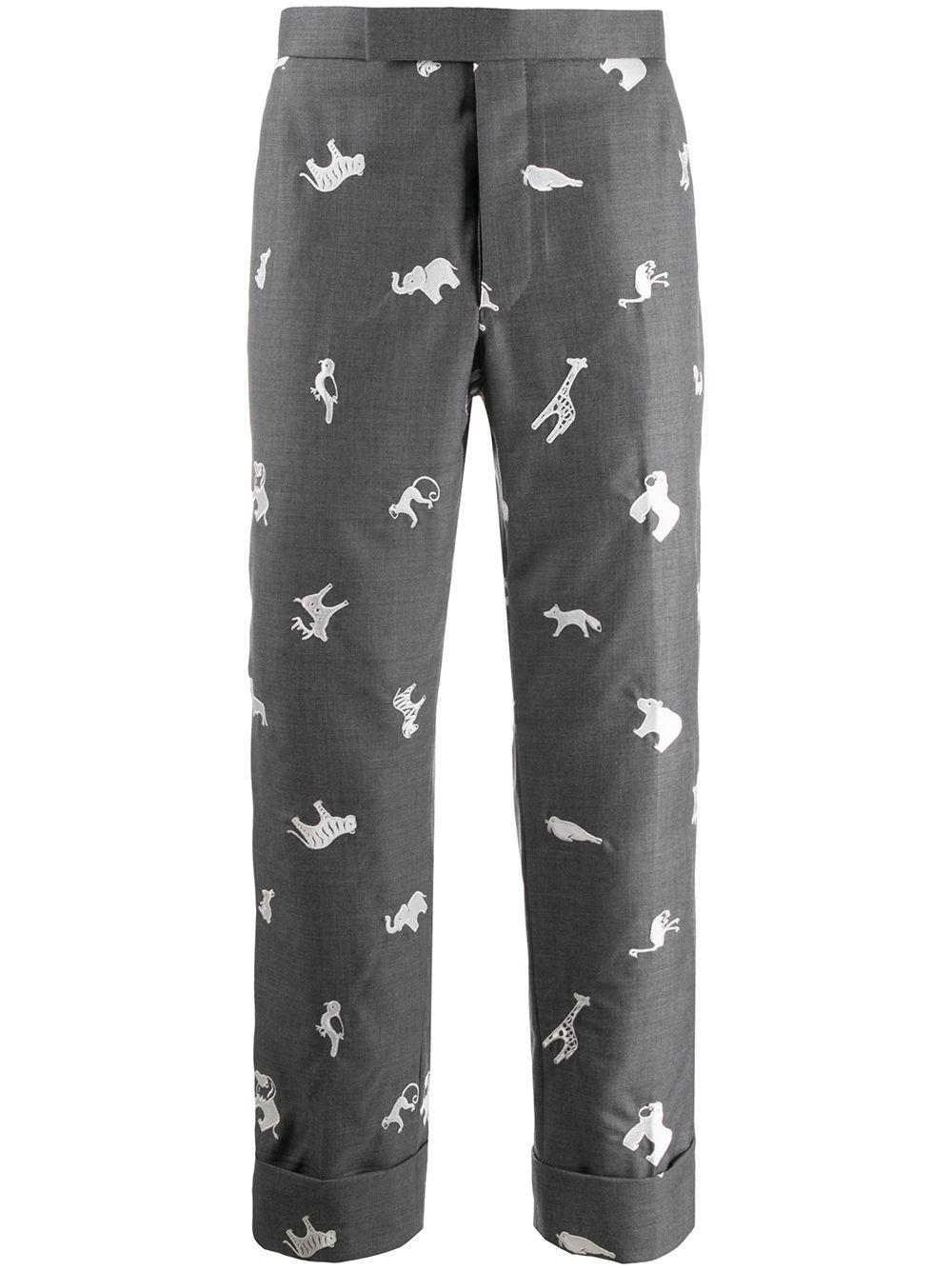 animal-embroidered cropped trousers by THOM BROWNE
