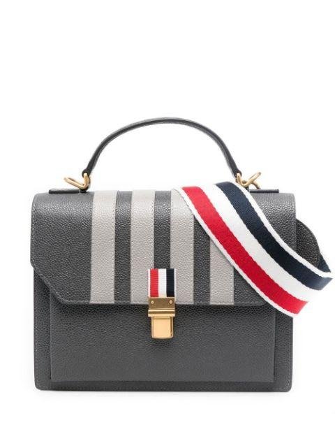 appliqué-stripe leather satchel by THOM BROWNE