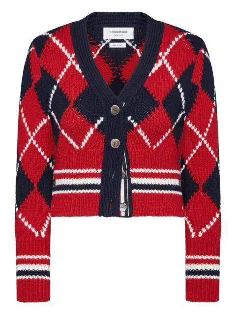argyle-intarsia merino-wool cardigan by THOM BROWNE