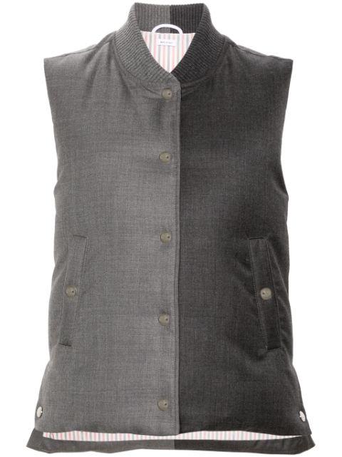 baseball-collar wool gilet by THOM BROWNE